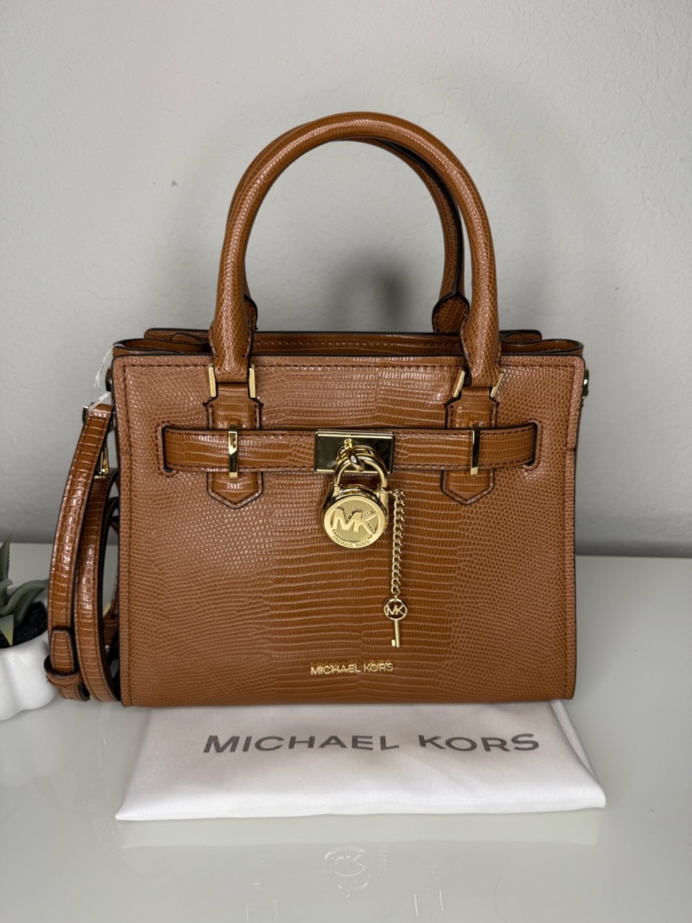 Michael Kors Small Hamilton Crocodile embossed leather Satchel Crossbody Luggage - Picture 2 of 10